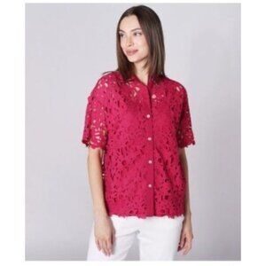 Wynne Collection Womens Eyelet  Blouse size 1X plus Pink Lace Collared Shirt